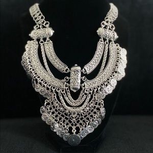 Coin charm silver boho necklace
